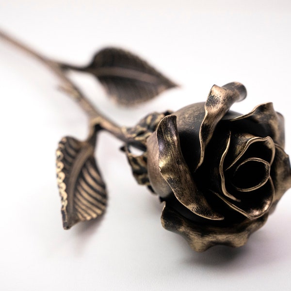 Handcrafted Bronze Metal Rose - Eternal 8th Anniversary Gift Flower