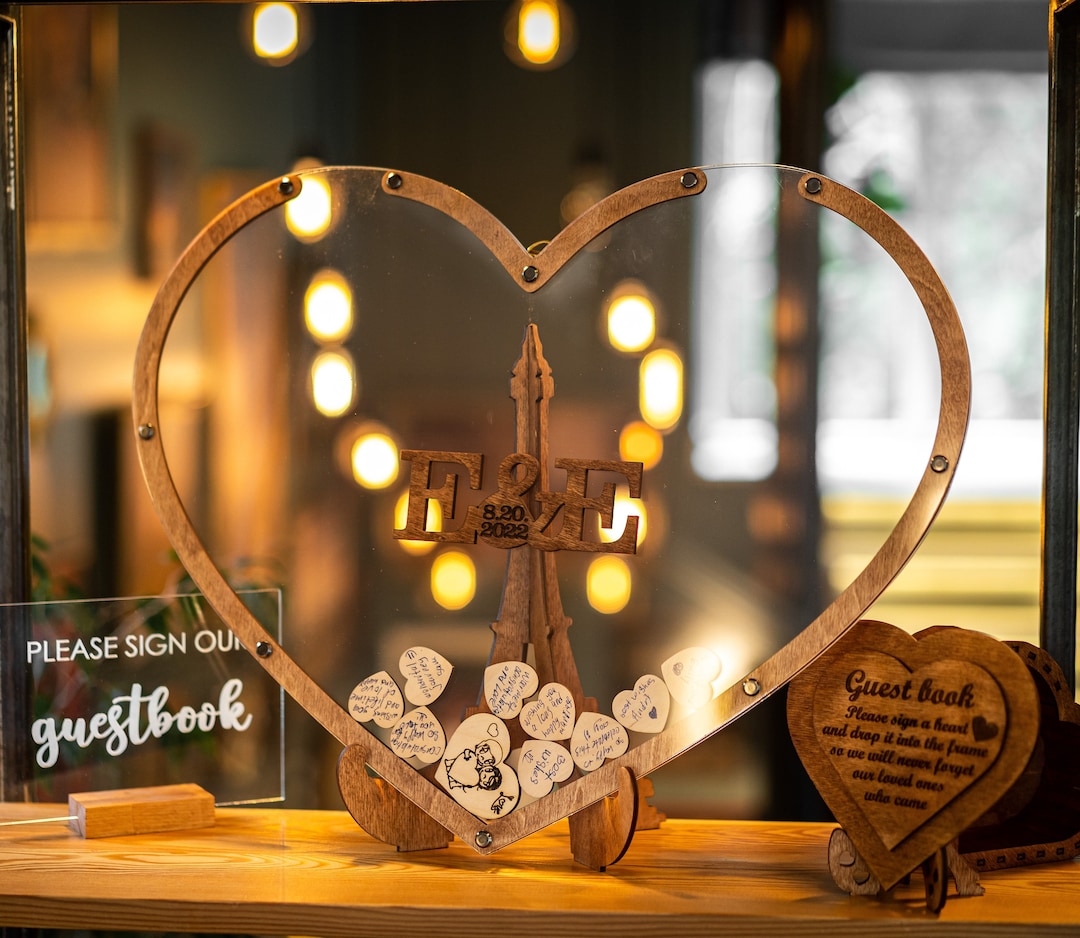 Drop Top Frame Rustic Wedding Guest Book, Personalized, Wooden Heart Drop Top Frame ...