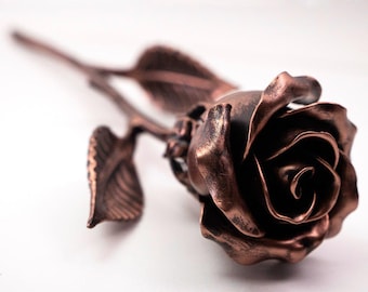 Personalized  Copper Stained Rose  - 7th Anniversary Gift for Wife, Romantic Everlasting Love Gift, Copper Anniversary