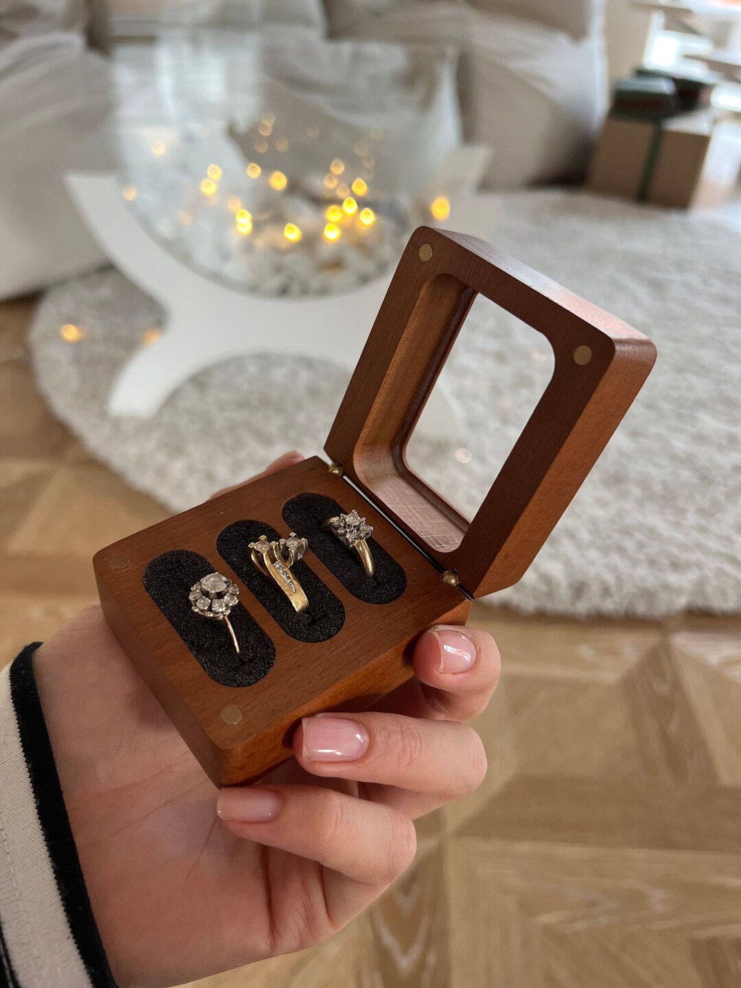 Wooden Ring Box, 3 Ring Box, Ring Bearer, Proposal Ring Holder ...
