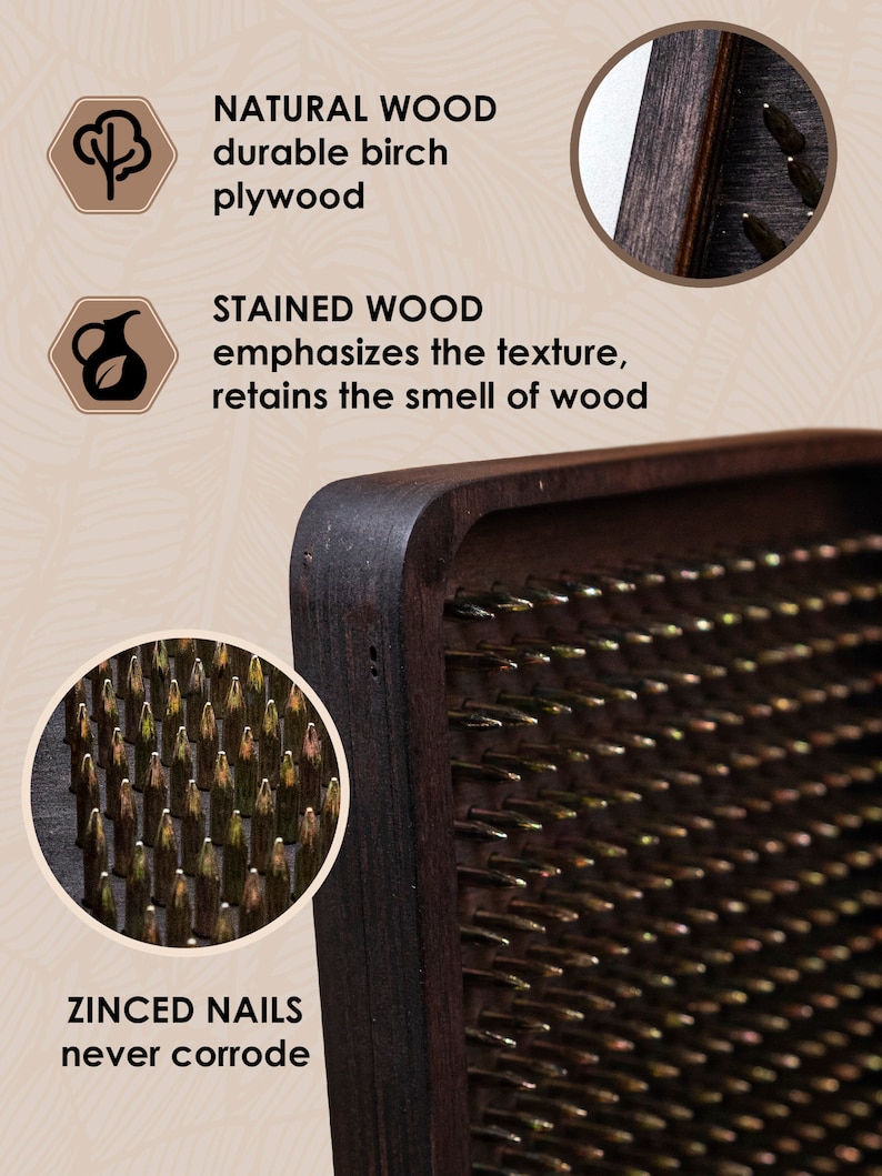 Sadhu Board for Beginners, Wooden Yoga Board for Acupressure and Meditation, Massage Acupuncture, Nail pitch 0.31 in (8 mm) image 7
