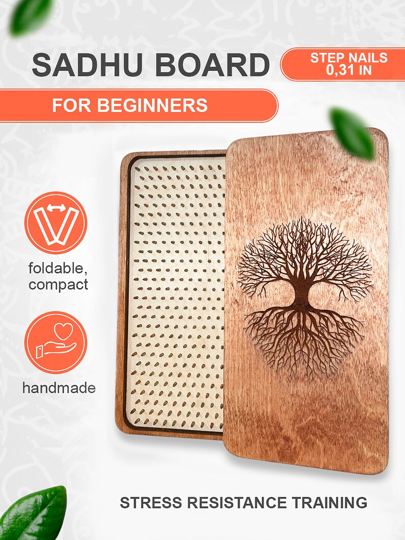 Sadhu Board for Beginners, Wooden Yoga Board for Acupressure and Meditation, Massage Acupuncture, Nail pitch 0.31 in (8 mm) image 2