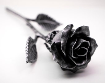 Hand Forged Iron Rose Sculpture - Gift of Everlasting Love - Wrought Steel Flower