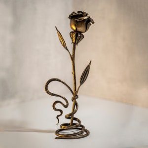 Handcrafted Bronze Metal Rose Eternal 8th Anniversary Gift Flower image 7