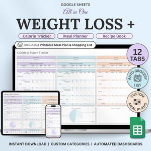 Weight Loss Tracker Spreadsheet for Google Sheets Weight Loss Planner Weight Loss Journal Calorie Tracker Spreadsheet Calorie Macro Tracker