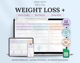 Weight Loss Tracker Spreadsheet for Google Sheets Weight Loss Planner Weight Loss Journal Calorie Tracker Spreadsheet Calorie Macro Tracker