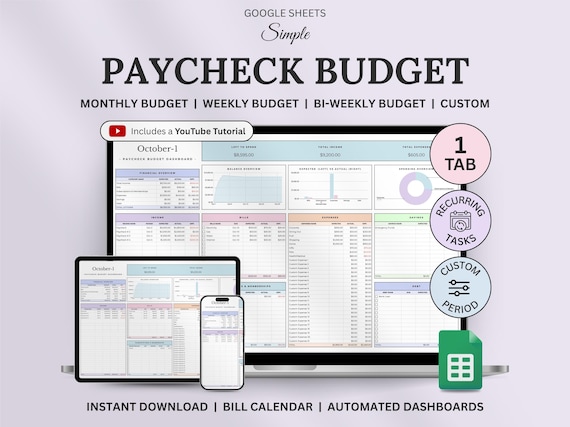 Budget By Paycheck Budget Planner Google Sheets Monthly Budget Template Weekly Budget Tracker Biweekly Budget Spreadsheet Expense Tracker