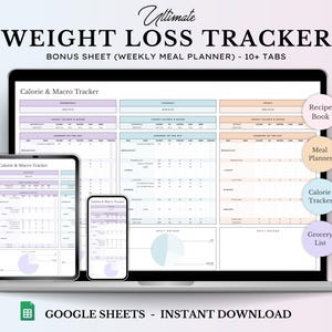 Weight Loss Tracker Spreadsheet for Google Sheets Weight Loss Planner Weight Loss Journal Calorie Tracker Spreadsheet Calorie Macro Tracker