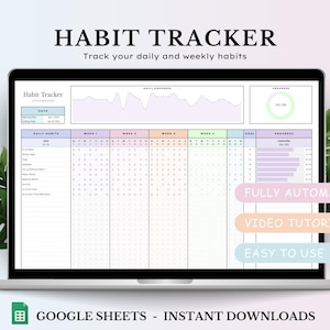 Habit Tracker Spreadsheet for Google Sheets, Weekly Habits, Daily Habit Planner, Goal Planner Dashboard, Digital Daily To Do List Template