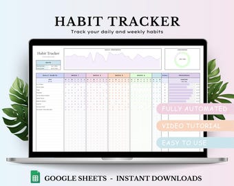 Habit Tracker Spreadsheet for Google Sheets, Weekly Habits, Daily Habit Planner, Goal Planner Dashboard, Digital Daily To Do List Template