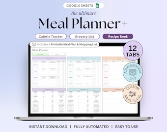Weekly meal planner google sheets recipe journal meal planner printable spreadsheet calorie tracker automatic grocery list food inventory