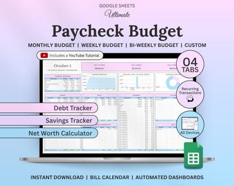 Budget By Paycheck Spreadsheet Template For Google Sheets, Paycheck Budget, Monthly Budget, Weekly Budget Planner, Biweekly Budget Tracker