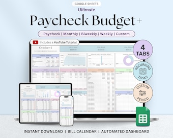 Paycheck Budget Spreadsheet, Google Sheets Budget Template, Budget by Paycheck, Monthly Budget, Weekly Budget, Biweekly Budget Planner