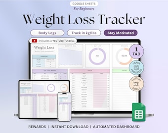 Weight Loss Tracker Spreadsheet for Google Sheets, Weight Journal, Weight Loss Planner, Daily Weekly Weigh-in Chart, Body Measurement Log