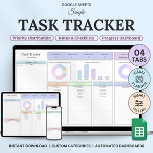 To Do List Task Tracker and Productivity Tool - Daily Weekly Monthly Organization & Task Management Template with Dashboard Google Sheets