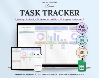 To Do List Task Tracker and Productivity Tool - Daily Weekly Monthly Organization & Task Management Template with Dashboard Google Sheets