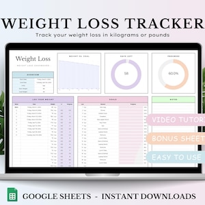 Gewichtsverliestracker-spreadsheet voor Google Spreadsheets, gewichtsdagboek, gewichtsverliesplanner, dagelijks wekelijks weegschema, logboek lichaamsmetingen