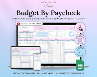 Paycheck Budget Spreadsheet Weekly Budget Tracker Monthly Budget Planner Biweekly Financial Planner Google Sheets Budget Template