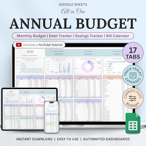 Annual & Monthly Budget Spreadsheet for Google Sheets, Paycheck Budget Template, Financial Planner, Expense Tracker, Weekly Budget Planner