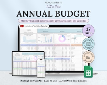 Annual & Monthly Budget Spreadsheet for Google Sheets, Paycheck Budget Template, Financial Planner, Expense Tracker, Weekly Budget Planner