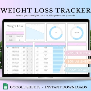 Gewichtsverliestracker-spreadsheet voor Google Spreadsheets, gewichtsdagboek, gewichtsverliesplanner, dagelijks wekelijks weegschema, logboek lichaamsmetingen