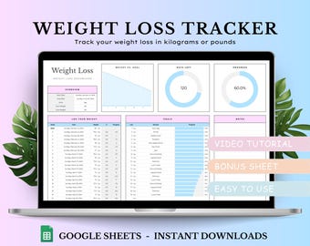 Weight Loss Tracker Spreadsheet for Google Sheets, Weight Journal, Weight Loss Planner, Daily Weekly Weigh-in Chart, Body Measurement Log