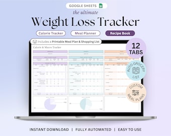 Weight Loss Tracker Google Sheets | Weekly Meal Planner | Calorie Macro Tracker | Family Meal Planner Spreadsheet | Diet Planner