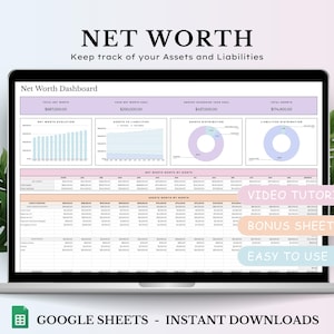 Net Worth Tracker Spreadsheet Template for Google Sheets, Net Worth Dashboard, Assets and Liabilities Template, Personal Finance Planner