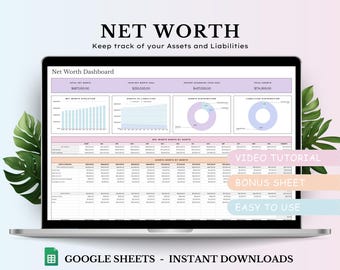 Net Worth Tracker Spreadsheet Template for Google Sheets, Net Worth Dashboard, Assets and Liabilities Template, Personal Finance Planner