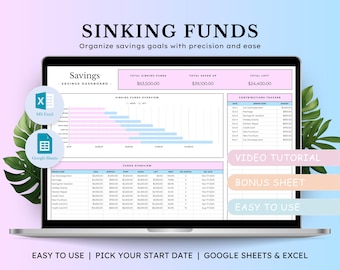 Sinking Funds Tracker Spreadsheet, Excel Google Sheets Savings Template, Savings Spreadsheet, Savings Tracker, Personal Finance Planner