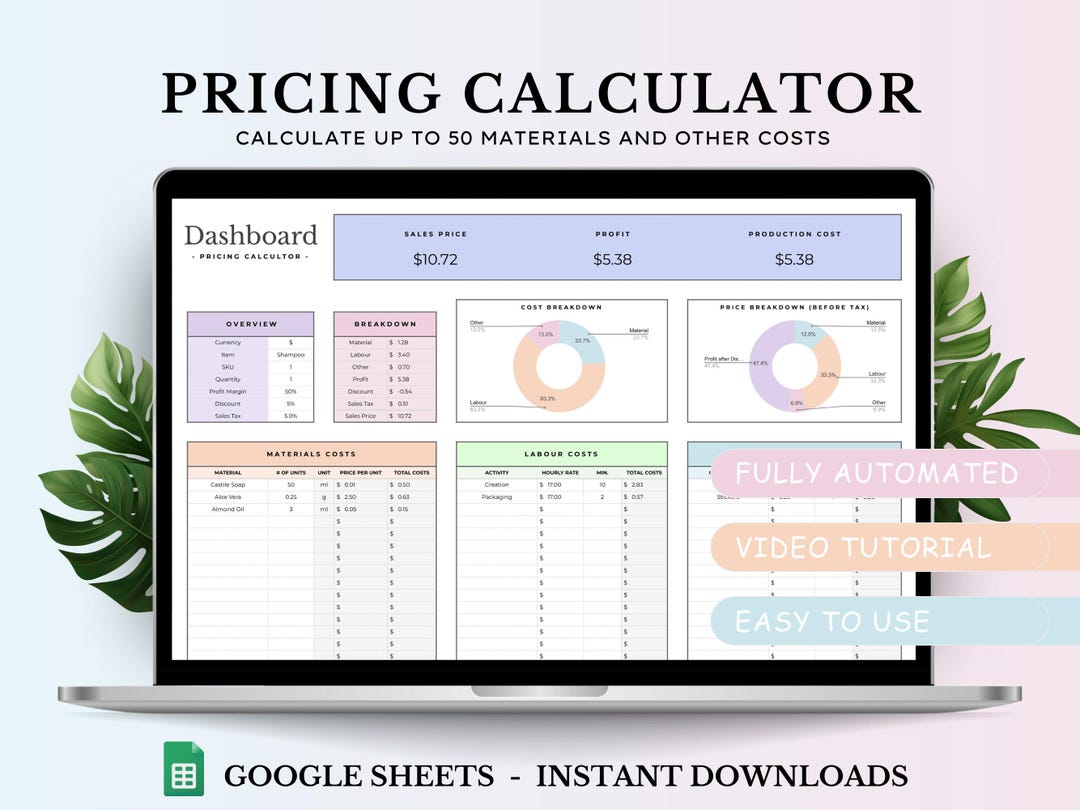 Pricing Calculator Spreadsheet, Small Business Template, Product Pricing Calculator, Pricing ...