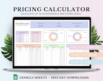 Calculadora de precios y ganancias para pequeñas empresas con 5 estrategias de precios y hasta 2 impuestos / Guía de precios / Plantilla de hoja de cálculo de lista de precios