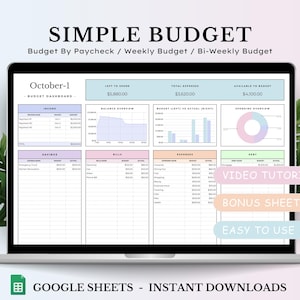 Budget Planner for Google Sheets, Monthly Budget Spreadsheet, Paycheck Budget, Budget By Paycheck, Weekly Budget, Biweekly Budget Tracker