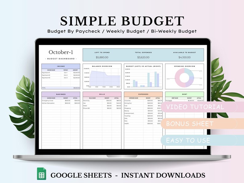 Budget Planner for Google Sheets, Monthly Budget Spreadsheet, Paycheck ...