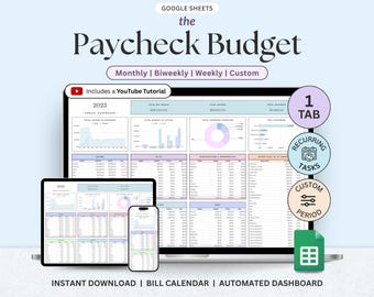 Budget By Paycheck Budget Planner Google Sheets Monthly Budget Template Weekly Budget Tracker Biweekly Budget Spreadsheet Expense Tracker