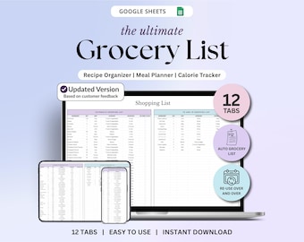 Automated Grocery List Spreadsheet Template Google Sheets Digital Grocery List Printable Weekly Meal Planner Grocery Editable Inventory