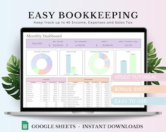 Small Business Bookkeeping Template, Easy Income and Expense Tracker, Tax Planner, Profit Calculation Finance Spreadsheet, Google Sheets