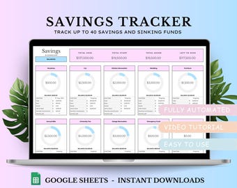 Savings Tracker Sinking Funds Tracker Google Sheets Savings Template Money Savings Planner Goal Tracker Financial Planner Budget Planner