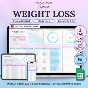 Gewichtsverliestracker-spreadsheet voor Google Spreadsheets, gewichtsdagboek, gewichtsverliesplanner, dagelijks wekelijks weegschema, logboek lichaamsmetingen