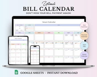 Bill Tracker Spreadsheet, Google Sheets, Bill Calendar, Monthly Smart Bill Planner, Editable Bill Payment Dashboard Personal Finance Planner