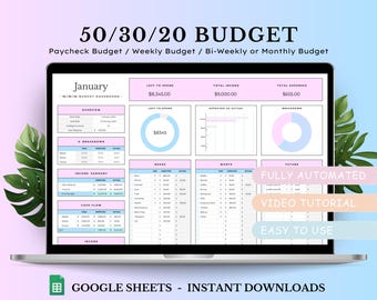 50/30/20 Budget Spreadsheet, Monthly Budget, Paycheck Budget, Google Sheets Budget Template, Biweekly Budget Planner, 70/20/10 Budget
