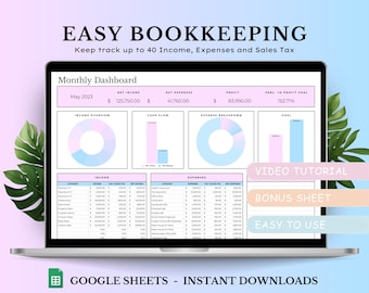 Easy Bookkeeping Template, Small Business Finance Spreadsheet, Income and Expense Tracker, Profit and Loss, Accounting Google Sheets