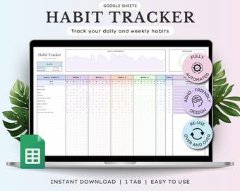 Habit Tracker Spreadsheet for Google Sheets, Weekly Habits, Daily Habit Planner, Goal Planner Dashboard, Digital Daily To Do List Template