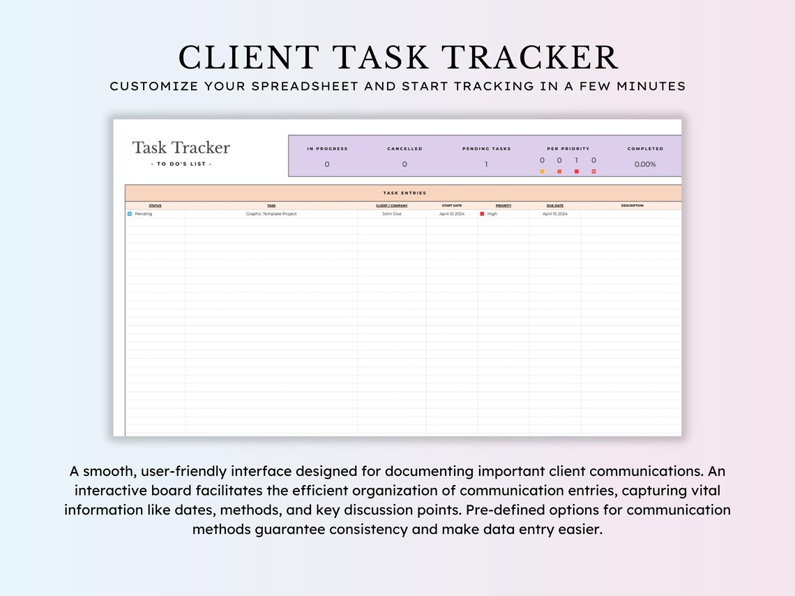 Client Tracker Spreadsheet for Small Business W/ Task Tracker Customer ...
