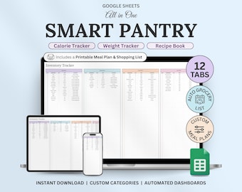 Smart Pantry Inventur Tracker Tabelle Google Sheets Lebensmittelinventarisierung Automatische Einkaufsliste Gefrierschrank Food Tracker Pantry Planer Küche