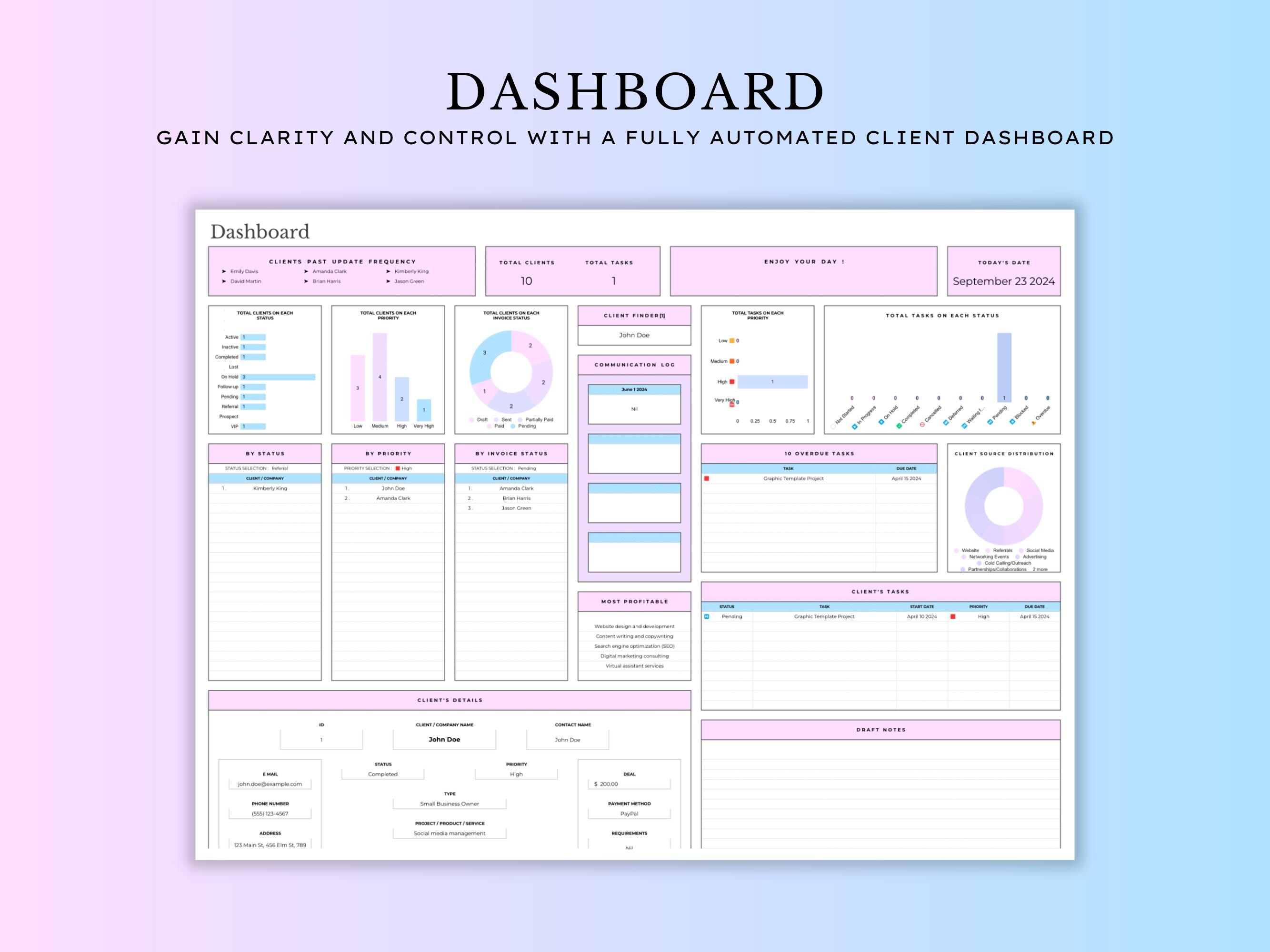 Client Tracker & Management for Small Business, CRM Tracker, Task ...