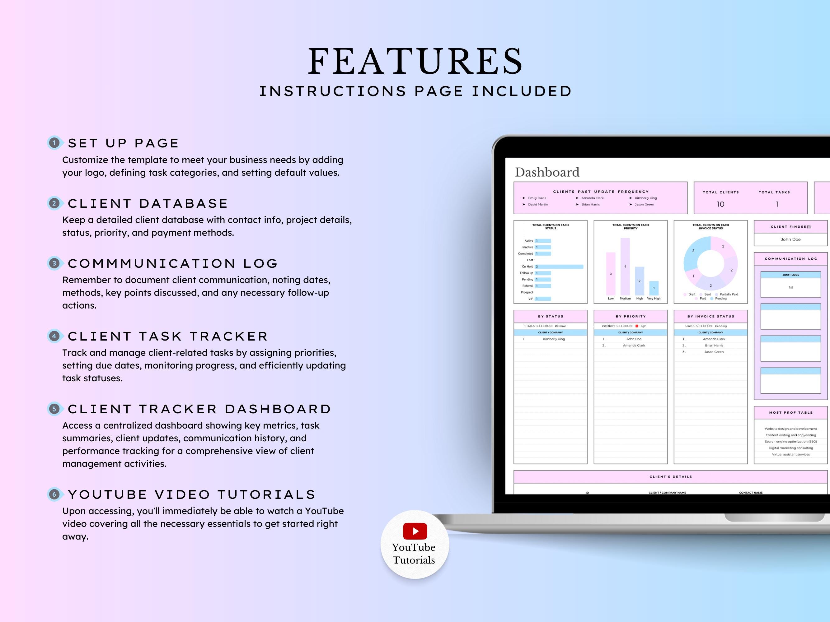 Client Tracker & Management for Small Business, CRM Tracker, Task ...
