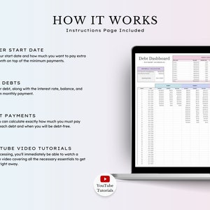 Close-up of the Debt Snowball Calculator template highlighting key features, including debt overview, snowball method calculations, and visual progress trackers.