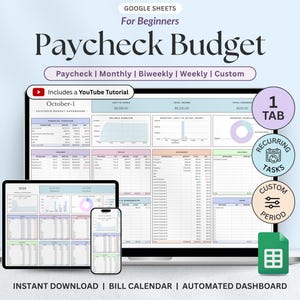 Presupuesto por nómina Planificador de presupuesto Google Sheets Plantilla de presupuesto mensual Rastreador de presupuesto semanal Hoja de cálculo de presupuesto quincenal Rastreador de gastos