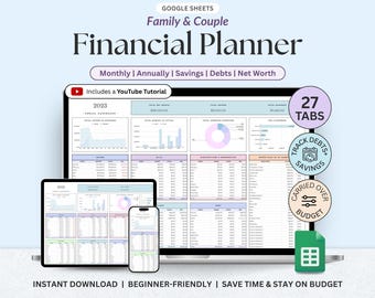 Family And Couple Annual Budget Google Sheets Spreadsheet Monthly Biweekly Budget Tracker Financial Planner Bill Calendar Debt Tracker